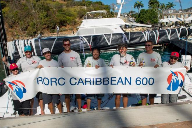An emotional win in IRC One for Antigua's Bernie Evan Wong and his crew on the RP37, Taz - RORC Caribbean 600 © Ted Martin/RORC